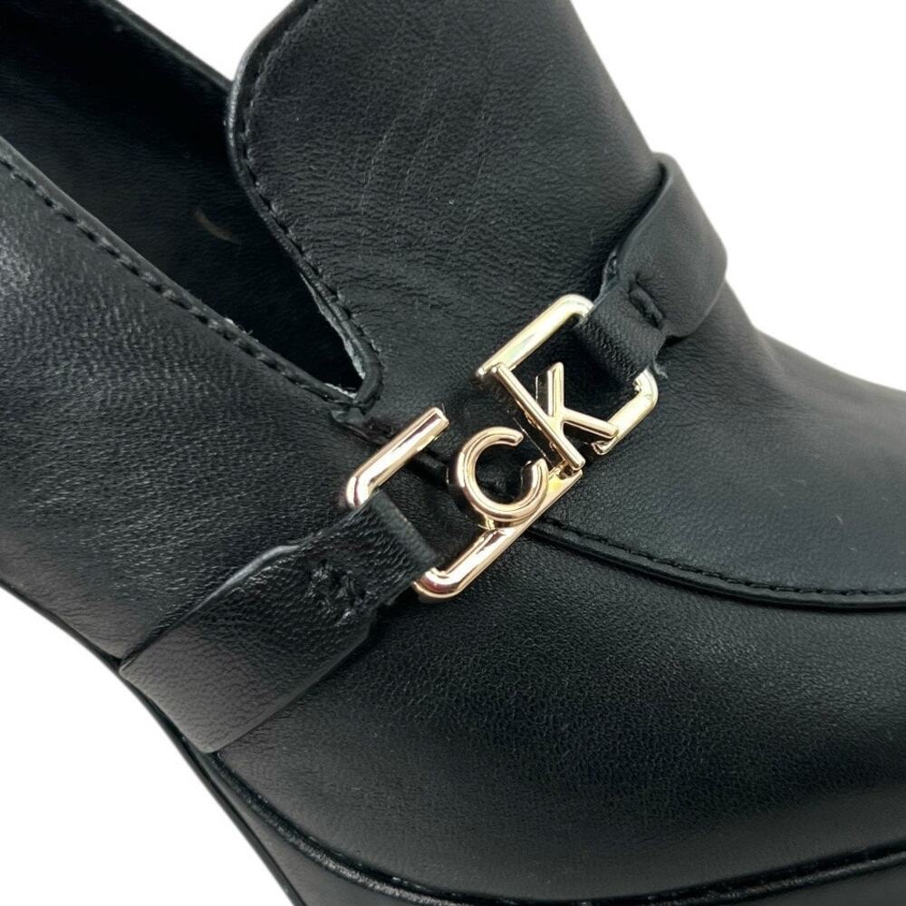 CALVIN KLEIN Pressy Platform Moc Leather Pumps 3" Heel in Black W's Size 7.5M - Picture 13 of 14